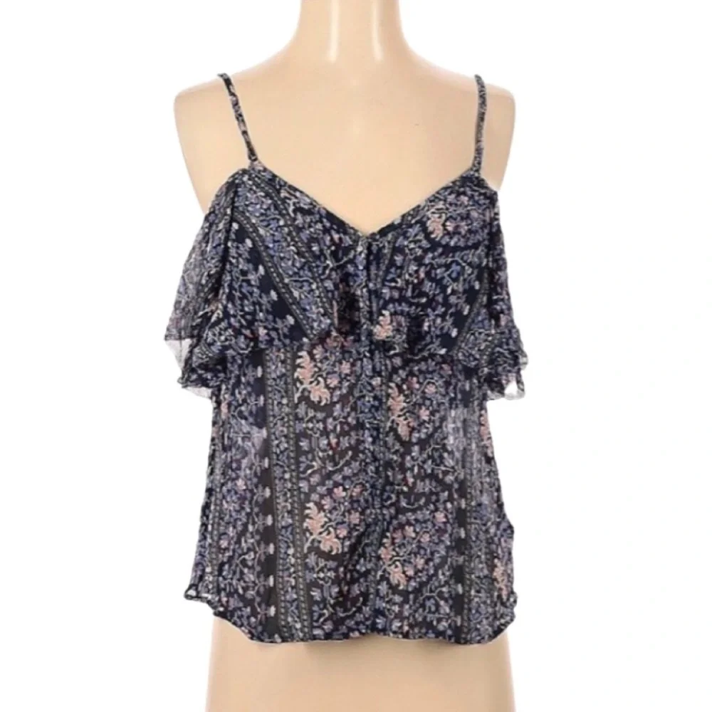 Paige Denim Boho Cold Shoulder Silk Top Blouse - Picture 2 of 4